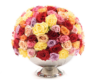Mixed Premium Roses In Punch Bowl